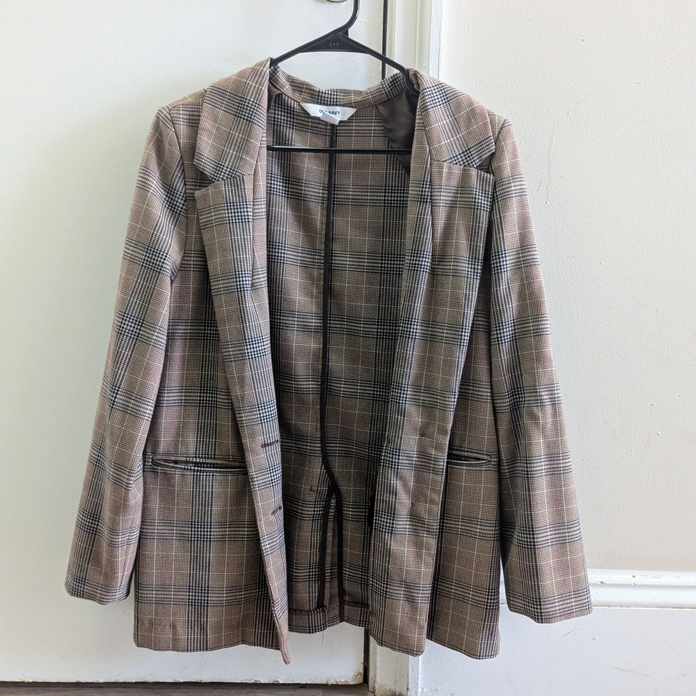 Old Navy Tan and Black Plaid Blazer